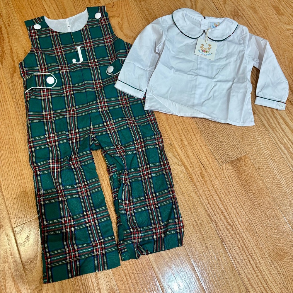 Busy Bees Smocks 2T “J” Longall Jon Jon Christmas Set NWT